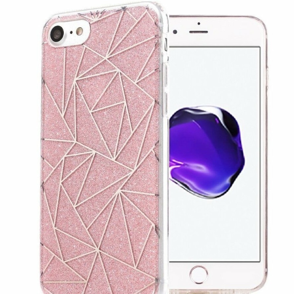 NEW iPhone 7/8 Plus Case Glitter Pink Slim Fit Cute Protective Geometric Lines